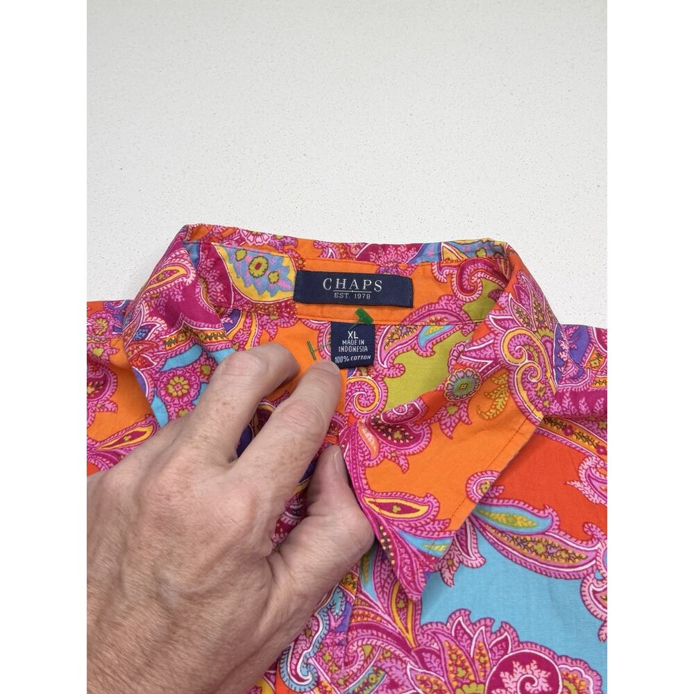 Chaps Ralph Lauren Pink Paisley Floral Button Up Top Size XL - Picture 2 of 7